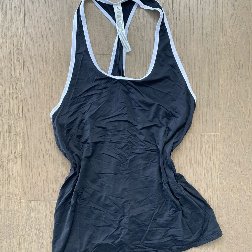 ALO Yoga Black Tank Top with White Trim